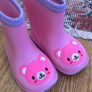Pink teddy rubber rain boots 18 months